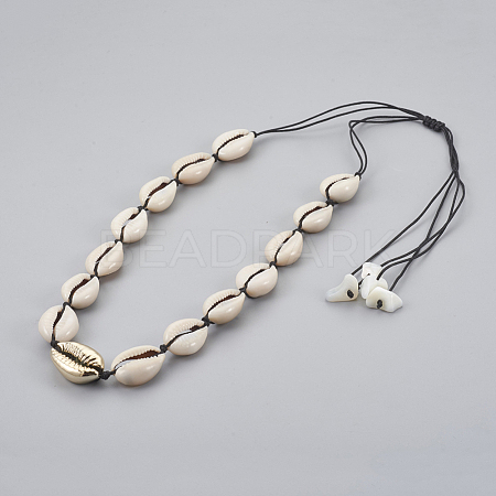 Adjustable Cowrie Shell Beaded Necklaces NJEW-JN02278-02-1