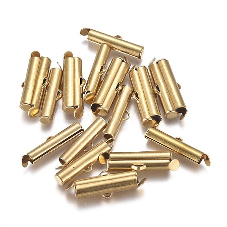 Brass Slide On End Clasp Tubes KK-TAC0003-04F-G-1