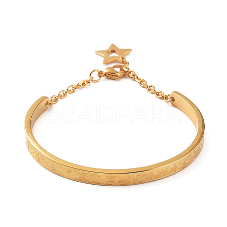 Ion Plating(IP) 304 Stainless Steel Star Bangles with Charms BJEW-F464-17G-1