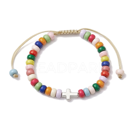 Colorful Rondelle Acrylic Braided Bead Bracelets BJEW-JB10339-02-1