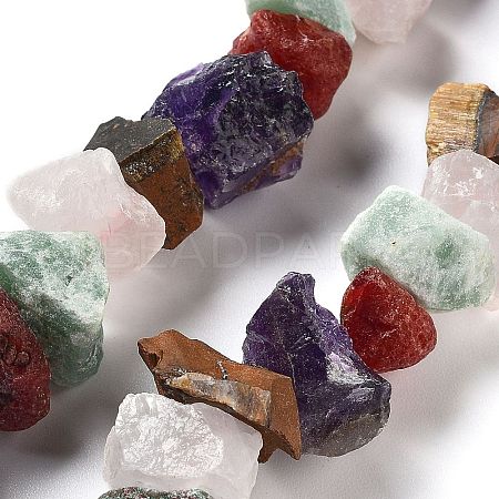 Raw Rough Natural Amethyst & Tiger Eye & Green Aventurine & Rose Quartz & Carnelian Beads Strands G-P528-A11-01-1