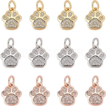 SUPERFINDINGS 12Pcs 3 Colors Brass Micro Pave Cubic Zirconia Charms ZIRC-FH0001-37-1