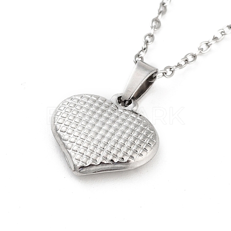 Non-Tarnish Heart with Tartan 304 Stainless Steel Pendant Necklaces NJEW-G083-03E-P-1