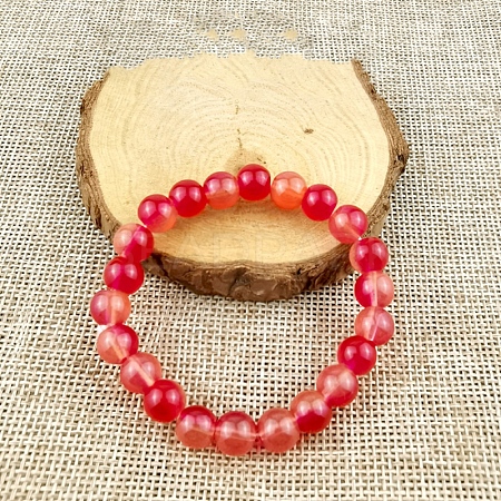 Glass Imitation Natural Agate Round Beaded Stretch Beaded Bracelets WG8D788-10-1