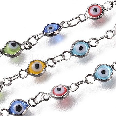 Handmade Evil Eye Lampwork Link Chains CHC-F009-01A-B-1