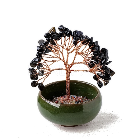 Natural Obsidian Chips Tree of Life Decorations with Bowl Base PW-WG1DC7A-06-1