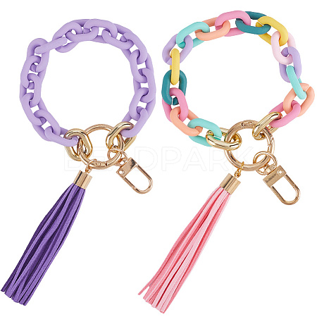 2Pcs 2 Styles Acrylic & Zine Alloy & PU Pendant Decoration KEYC-CN0001-07A-1