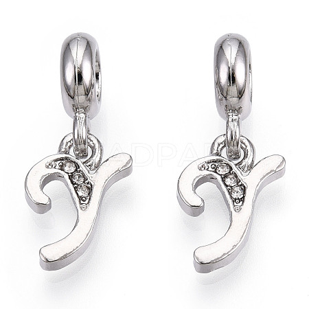 Platinum Rack Plating Alloy Rhinestone European Dangle Charms PALLOY-T048-36P-Y-1