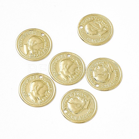 Rack Plating Brass French Coins Charms KK-C007-11G-1