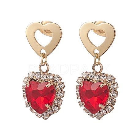 Glass Heart Dangle Stud Earrings EJEW-TA00215-1