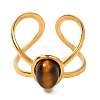 Oval Natural Tiger Eye Finger Rings RJEW-Q822-22G-03-2