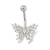 Brass Pave Clear Cubic Zirconia Curved Barbell Butterfly Belly Rings LS-AJEW-L099-01A-P-2