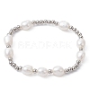 4Pcs 4 Style Natural Pearl & Brass Beaded Stretch Bracelets Set for Women BJEW-JB09662-02-3