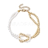 4mm Round Pearl Shell & Brass 2-Strand Beaded Bracelets for Women BJEW-JB10554-1