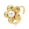 Flower ABS Plastic Imitation Pearl Beaded Open Cuff Ring RJEW-P106-01G-1