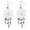 Natural Mixed Gemstone Chips & Pearl Chandelier Earrings EJEW-JE05281-2