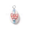Natural Cowrie Shell & Handmade Polymer Clay Copper Wire Wrapped Pendants PALLOY-JF03818-02-3