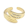 Leaf 304 Stainless Steel Rhinestone Cuff Ring for Women RJEW-C099-03G-01-2