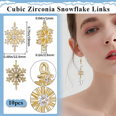 10Pcs Brass Micro Pave Clear Cubic Zirconia Connector Charms ZIRC-BBC0002-86C-1