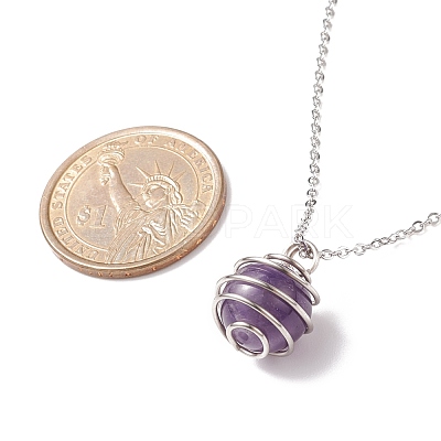 Natural Gemstone Cage Pendant Necklace with 304 Stainless Steel Cable Chains for Women X-NJEW-JN03905-01-1