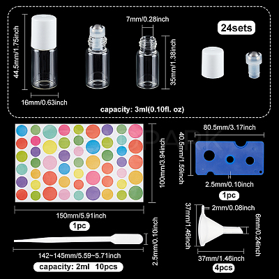 24Pcs Transparent Glass Roller Ball Bottles MRMJ-BC0003-35-1