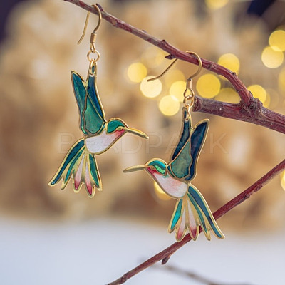 Alloy Enamel Bird Dangle Earrings for Women WGBA97F-01-1