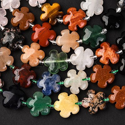 Mixed Natural Gemstone Flower Beads Strands G-L241B-07-1