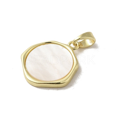 Brass Pave Shell Pendants KK-I708-14B-G-1