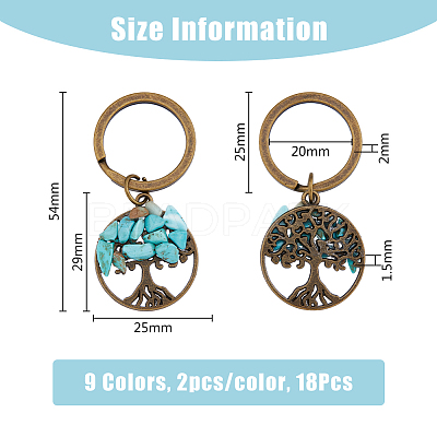 Gemstone Chip Flat Round with Tree of Life Pendant Keychain KEYC-AB00027-1