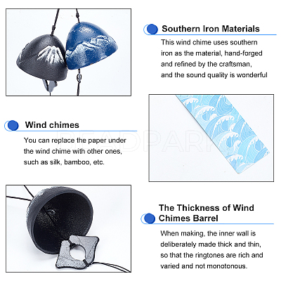 2Pcs 2 Style Japanese Cast Iron Bell Wind Chimes HJEW-BC0001-47A-1