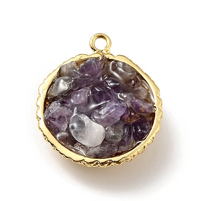 Natural Amethyst Chip Pendants KK-C242-05G-16-1