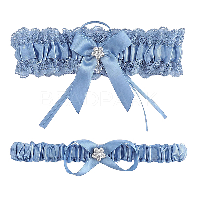 2Pcs Polyester Bride Bowknot Garter Leg Ring for Women AJEW-HY0003-37-1