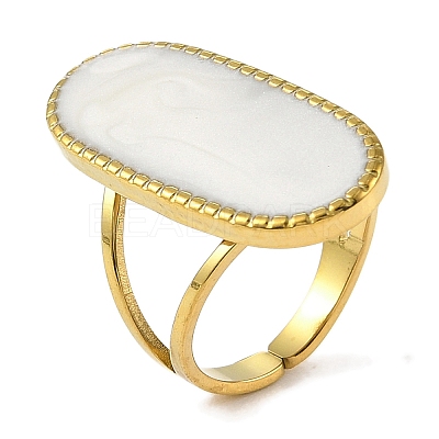 Oval 304 Stainless Steel Enamel Open Cuff Rings for Women RJEW-F166-25G-02-1