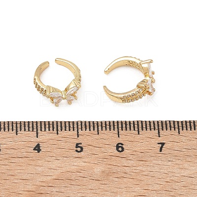 C-Shaped with Butterfly Brass Micro Pave Clear Cubic Zirconia Cuff Earrings EJEW-L316-01G-10-1
