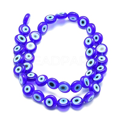 Handmade Evil Eye Lampwork Flat Round Bead Strands LAMP-L058-12mm-12-1