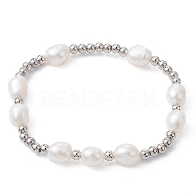 4Pcs 4 Style Natural Pearl & Brass Beaded Stretch Bracelets Set for Women BJEW-JB09662-02-1