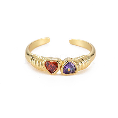 Brass Micro Pave Colorful Cubic Zirconia Cuff Rings RJEW-S044-157-NF-1