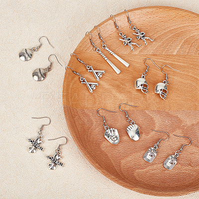 8 Pairs 8 Style Softball Sport Theme Alloy Dangle Earrings EJEW-AN0003-21-1