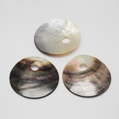 Flat Round Black Lip Shell Big Pendants SSHEL-M010-10-1