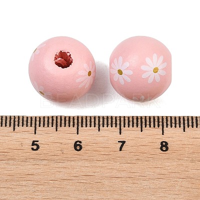 Printed Wood European Beads WOOD-G029-07-1