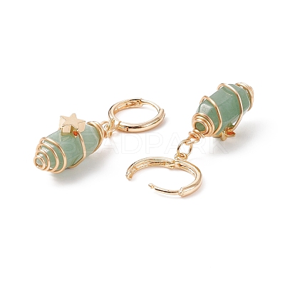 Gemstone Bullet with Star Dangle Hoop Earrings EJEW-JE05003-1