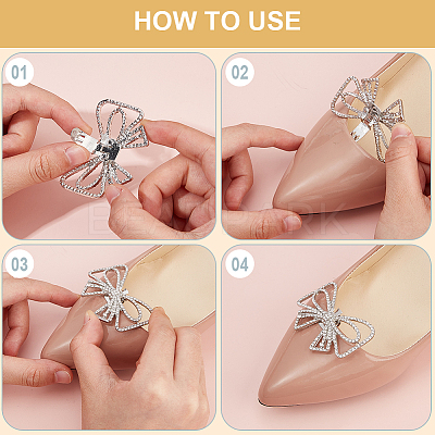 4Pcs 2 Colors Bowknot Alloy Rhinestone Shoe Decorations FIND-CP0002-23-1