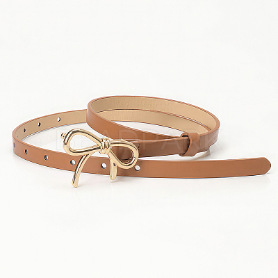 Alloy Bowknot PU Leather Chain Belts for Women AJEW-WH20019-67G-03-1