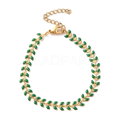 Enamel Ear of Wheat Link Chains Bracelet BJEW-P271-02G-07-1