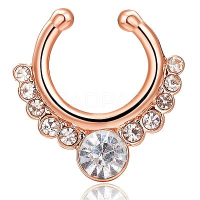 Personality Brass Cubic Zirconia Clip-on Nose Septum Rings AJEW-EE0002-001G-01-1