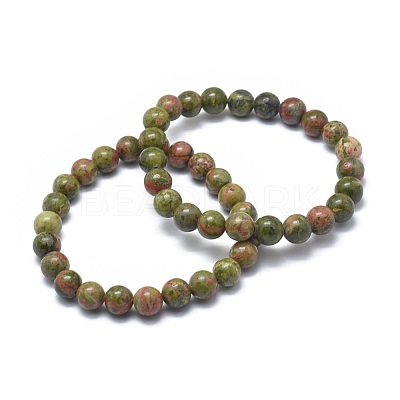 Natural Unakite Bead Stretch Bracelets BJEW-K212-C-006-1