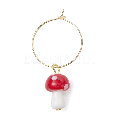 Handmade Lampwork Mushroom Wine Glass Charm AJEW-JO00216-1