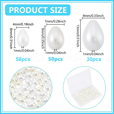 160Pcs 3 Styles Glass Pearl Teardrop Beads HY-NB0001-06A-1