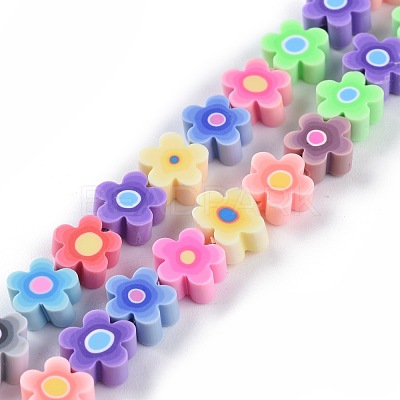 Handmade Flower Printed Polymer Clay Beads Strands X-CLAY-M003-07H-1