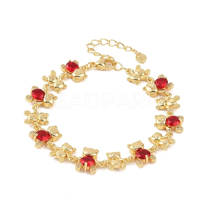 Bear Brass Micro Pave Cubic Zirconia Link Chain Bracelets for Women BJEW-K248-05G-06-1
